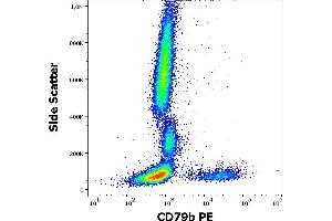 Flow cytometry surface staining pattern of human peripheral whole blood stained using anti-human CD79b (CB3-1) PE antibody (10 μL reagent / 100 μL of peripheral whole blood). (CD79b antibody  (PE))