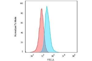 Flow Cytometric Analysis of Human Raji cells using CD74 Mouse Monoclonal Antibody (LN-2) followed by Goat anti-Mouse IgG-CF488 (Blue). (CD74 antibody)