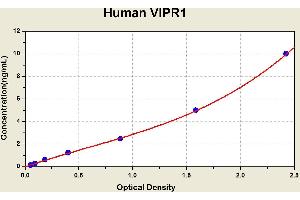 Diagramm of the ELISA kit to detect Human V1 PR1with the optical density on the x-axis and the concentration on the y-axis.