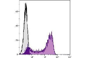 Human peripheral blood lymphocytes were stained with Mouse Anti-Human CD45RA-FITC. (CD45RA antibody  (FITC))