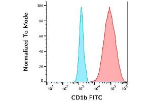 Surface staining of 5 days differentiated monocytes with anti-human CD1b (SN13) FITC.