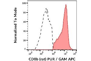 Surface staining of rat splenocytes using anti-CD8b (341) purified, GAM-APC. (CD8B antibody)