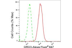 Flow cytometric analysis of DRD3 expression in HT- cells using DRD3 antibody (ABIN7798386), 1:2,000).