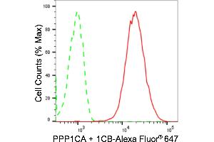 Flow cytometric analysis of PPP1CA + 1CB expression in HepG2 cells using PPP1CA + 1CB antibody (ABIN7799892), 1:2,000).