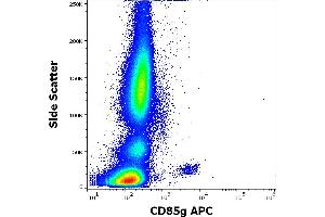 Flow cytometry surface staining pattern of human peripheral whole blood stained using anti-human CD85g (17G10. (LILRA4 antibody  (APC))