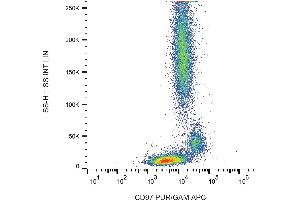 Flow cytometry analysis (surface staining) of human peripheral blood with anti-CD97 (MEM-180) purified, GAM-APC. (CD97 antibody)