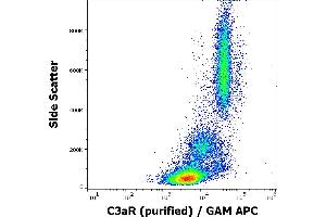 Flow cytometry surface staining pattern of human peripheral whole blood stained using anti-human C3aR (HC3aRZ8) purified antibody (concentration in sample 1,7 μg/mL, GAM APC). (C3AR1 antibody)