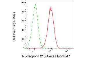 Flow cytometric analysis of Nucleoporin 210 expression in HepG2 cells using Nucleoporin 210 antibody (ABIN7799676), 1:1,000).