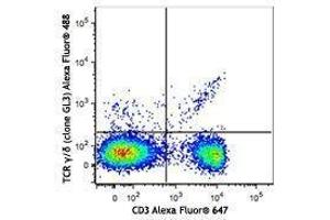 Flow Cytometry (FACS) image for anti-T-Cell Receptor gamma/delta (TCR gamma/delta) antibody (Alexa Fluor 488) (ABIN2657104) (TCR gamma/delta antibody  (Alexa Fluor 488))