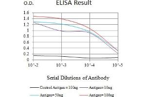 Black line: Control Antigen (100 ng),Purple line: Antigen (10 ng), Blue line: Antigen (50 ng), Red line:Antigen (100 ng) (NEUROD1 antibody  (AA 26-91))