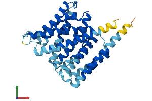 AlphaFold protein structure predicition of Mouse Recombinant Slc35e3 Protein, UniprotID Q6PGC7 (Solute Carrier Family 35, Member E3 (SLC35E3) (AA 1-313) protein (His tag))