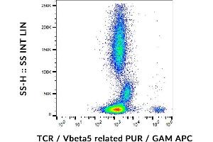 Flow cytometry analysis (surface staining) of human peripheral blood cells with anti-human TCR Vbeta5. (TCR beta (Vbeta5.3-Related) antibody)