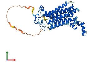 AlphaFold protein structure predicition of Human Recombinant PAQR9 Protein, UniprotID Q6ZVX9 (PAQR9 Protein (AA 1-377) (His tag))