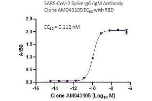 SARS-CoV-2 Spike IgG/IgM Antibody (AM043105) tested by ELISA using SARS Spike protein RBD. (Recombinant SARS-CoV-2 Spike IgG/IgM antibody)