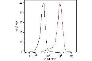 Intracellular Flow Cytometry analysis Intracellular flow cytometry analysis of cytokeratin expression in HeLa human cervix carcinoma cell line using anti-Cytokeratin 18 () FITC. (Cytokeratin 18 antibody  (FITC))