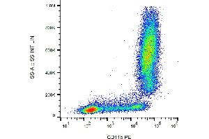 Flow cytometry analysis (surface staining) of human peripheral blood with anti-human CD11b (MEM-174) PE. (CD11b antibody  (PE))