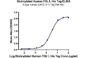 Immobilized Human LAG3, hFc Tag at 2 μg/mL (100 μL/well) on the plate. (FGL1 Protein (AA 64-305) (His-Avi Tag,Biotin))