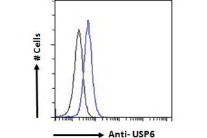 ABIN1019674 Flow cytometric analysis of paraformaldehyde fixed A431 cells (blue line), permeabilized with 0. (USP6 antibody  (AA 142-155))
