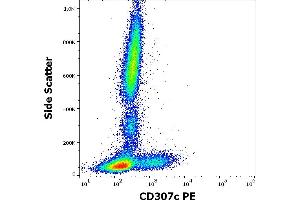 Flow cytometry surface staining pattern of human peripheral whole blood stained using anti-human CD307c (H5) PE antibody (10 μL reagent / 100 μL of peripheral whole blood). (FCRL3 antibody  (PE))