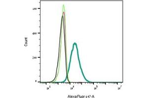 Indirect flow cytometry of recombinant human GDNF protein in live intact human SH-SY5Y cells.