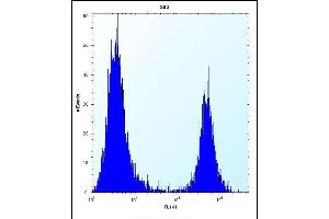 FKBP7 Antibody (C-term) (ABIN656813 and ABIN2846027) flow cytometric analysis of 293 cells (right histogram) compared to a negative control cell (left histogram). (FKBP7 antibody  (C-Term))