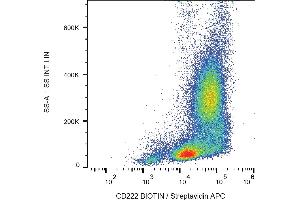 Flow cytometry analysis (surface staining) of human peripheral blood with anti-CD222 (MEM-238) biotin, streptavidin-APC. (IGF2R antibody  (Biotin))