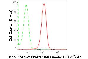 Flow cytometric analysis of Thiopurine S-methyltransferase expression in HepG2 cells using Thiopurine S-methyltransferase antibody (ABIN7800536), 1:2,000). (Recombinant TPMT antibody)