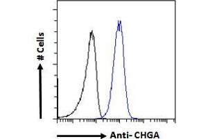 ABIN185645 Flow cytometric analysis of paraformaldehyde fixed A549 cells (blue line), permeabilized with 0.