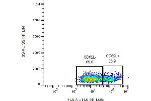 Flow cytometry analysis (surface staining) of human peripheral blood cells with anti-CD62L (LT-TD180) APC. (L-Selectin antibody  (APC))