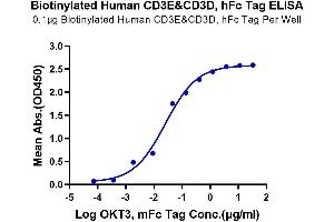 Immobilized Biotinylated Human CD3E&CD3D, hFc Tag at 1 μg/mL (100 μL/Well) on streptavidin (5 μg/mL) precoated plate. (CD3D & CD3E protein (Fc-Avi Tag,Biotin))