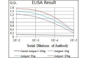 Red: Control Antigen (100 ng), Purple: Antigen (10 ng), Green: Antigen (50 ng), Blue: Antigen (100 ng), (KIF11 antibody)