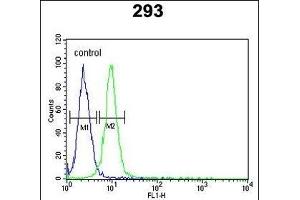 RPL18A Antibody (C-term) (ABIN653086 and ABIN2842682) flow cytometric analysis of 293 cells (right histogram) compared to a negative control cell (left histogram). (RPL18A antibody  (C-Term))