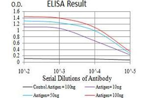 Black line: Control Antigen (100 ng), Purple line: Antigen(10 ng), Blue line: Antigen (50 ng), Red line: Antigen (100 ng), (LGR5 antibody  (AA 22-178))