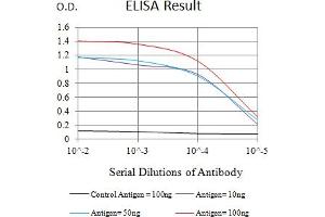 Black line: Control Antigen (100 ng),Purple line: Antigen (10 ng), Blue line: Antigen (50 ng), Red line:Antigen (100 ng) (LRP8 antibody  (AA 42-182))