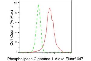 Flow cytometric analysis of Phospholipase C gamma 1 expression in HT- cells using Phospholipase C gamma 1 antibody (ABIN7799823), 1:2,000). (Recombinant Phospholipase C gamma 1 antibody)