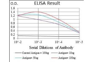 Black line: Control Antigen (100 ng), Purple line: Antigen(10 ng), Blue line: Antigen (50 ng), Red line: Antigen (100 ng), (FLIP antibody  (AA 100-251))