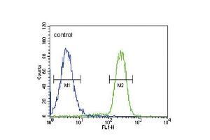 Flow cytometric analysis of MDA-MB435 cells (right histogram) compared to a negative control cell (left histogram). (HSD17B2 antibody  (AA 265-294))