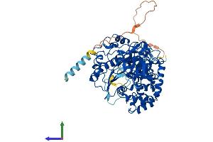 AlphaFold protein structure predicition of Mouse Recombinant Galnt10 Protein, UniprotID Q6P9S7