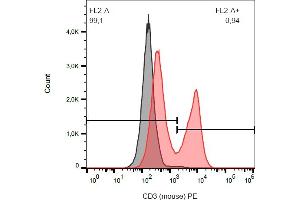 Flow cytometry analysis (surface staining) of CD3 in murine splenocytes with anti-CD3 (145-2C11) PE(red), and blank (black). (CD3 antibody  (PE))