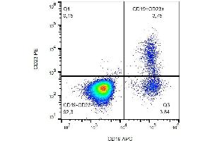 Surface staining of human peripheral blood cells with anti-human CD23 (EBVCS-5) PE.