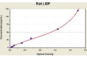 Diagramm of the ELISA kit to detect Rat LBPwith the optical density on the x-axis and the concentration on the y-axis. (LBP ELISA Kit)