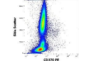 Flow cytometry surface staining pattern of human peripheral whole blood stained using anti-human CD370 (8F9) PE antibody (10 μL reagent / 100 μL of peripheral whole blood). (CLEC9A antibody  (PE))