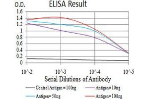Black line: Control Antigen (100 ng);Purple line: Antigen (10ng); Blue line: Antigen (50 ng); Red line:Antigen (100 ng) (POMC antibody  (AA 1-150))