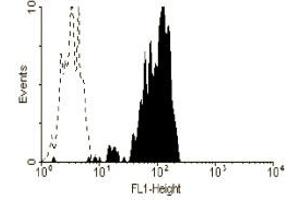 ABIN118515 (Mouse anti human CD11b:FITC) staining of peripheral blood monocytes. (CD11b antibody  (FITC))