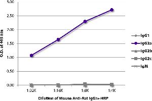 ELISA plate was coated with purified rat IgG1, IgG2a, IgG2b, IgG2c, and IgM. (Mouse anti-Rat IgG2a Antibody (HRP))