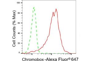 Flow cytometric analysis of Chromobox expression in HepG2 cells using Chromobox antibody (ABIN7800917), 1:2,000).