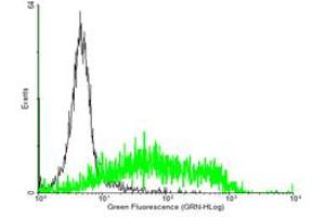 FACS analysis of negative control 293 cells (Black) and CD69 expressing 293 cells (Green) using CD69 purified MaxPab mouse polyclonal antibody. (CD69 antibody  (AA 1-199))