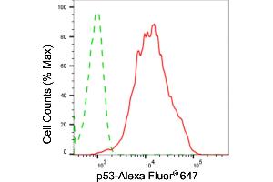 Flow cytometric analysis of p53 expression in HeLa cells using p53 antibody (ABIN7800689), 1:2,000). (Recombinant p53 antibody)