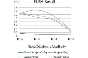 Black line: Control Antigen (100 ng),Purple line: Antigen (10 ng), Blue line: Antigen (50 ng), Red line:Antigen (100 ng) (S100B antibody  (AA 1-92))
