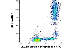 Flow cytometry surface staining pattern of human peripheral whole blood stained using anti-human CD11b (MEM-174) Biotin antibody (concentration in sample 6 μg/mL, Streptavidin APC). (CD11b antibody  (Biotin))